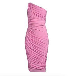 Norma Kamali Diana Ruched One-Shoulder Midi-Dress Pink